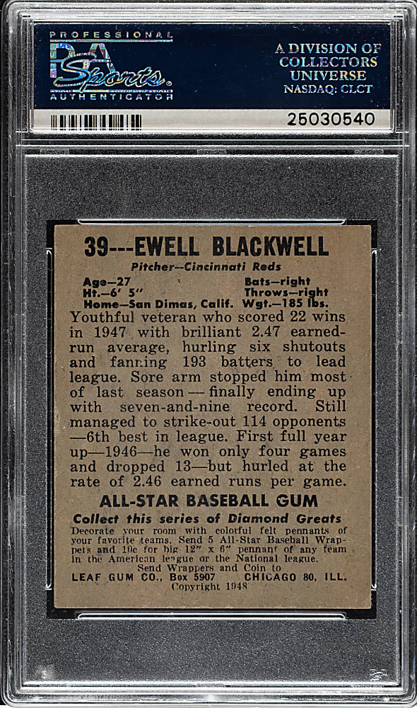 1948-1949 Leaf #39 Ewell Blackwell PSA EX 5