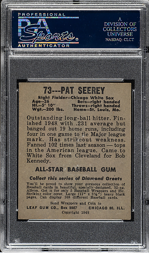 1948-1949 Leaf #73 Pat Seerey PSA EX 5