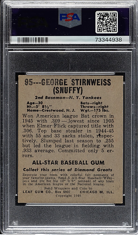 1948-1949 Leaf #95 George Stirnweiss PSA EX+ 5.5