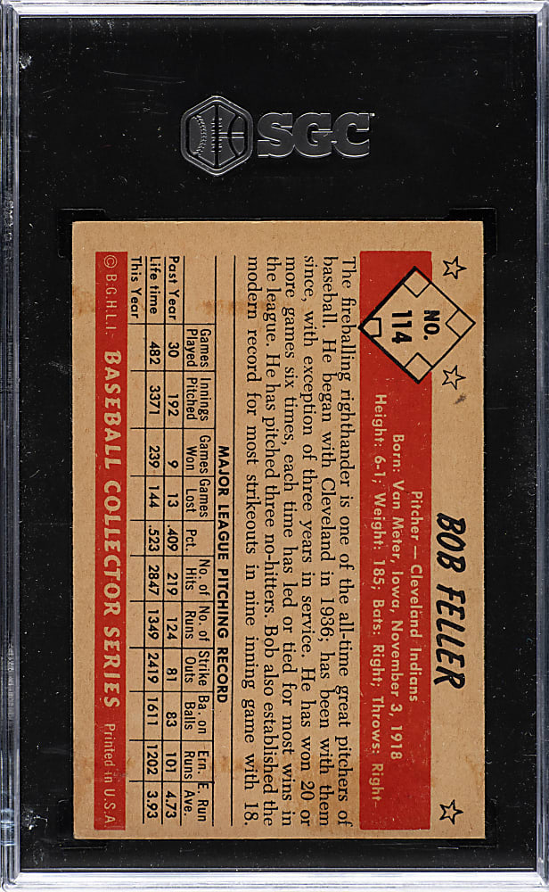 1953 Bowman Color #114 Bob Feller SGC VG+ 3.5