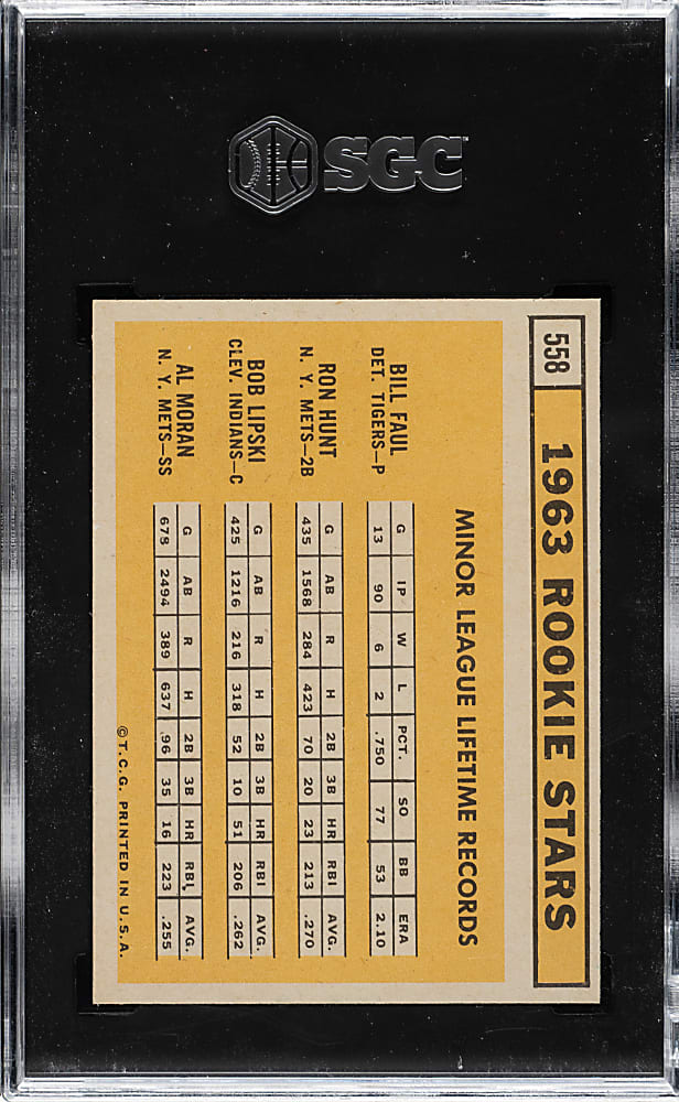 1963 Topps #558 Ron Hunt Rookie SGC NM/MT 8