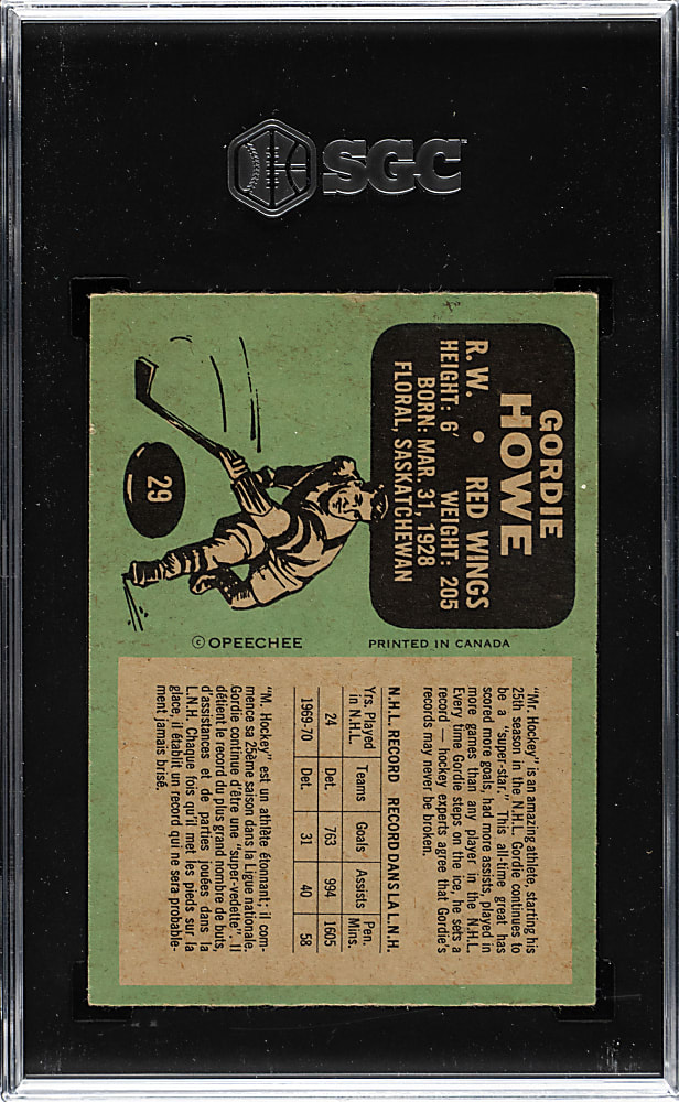 1970-1971 O-Pee-Chee Hockey #29 Gordie Howe SGC EX 5