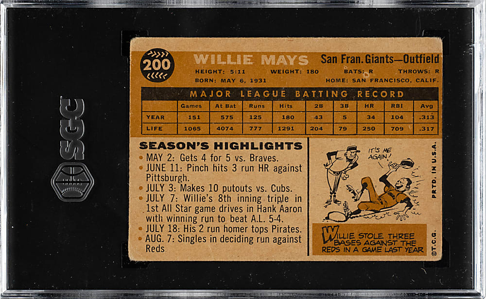 1960 Topps #200 Willie Mays SGC GOOD 2