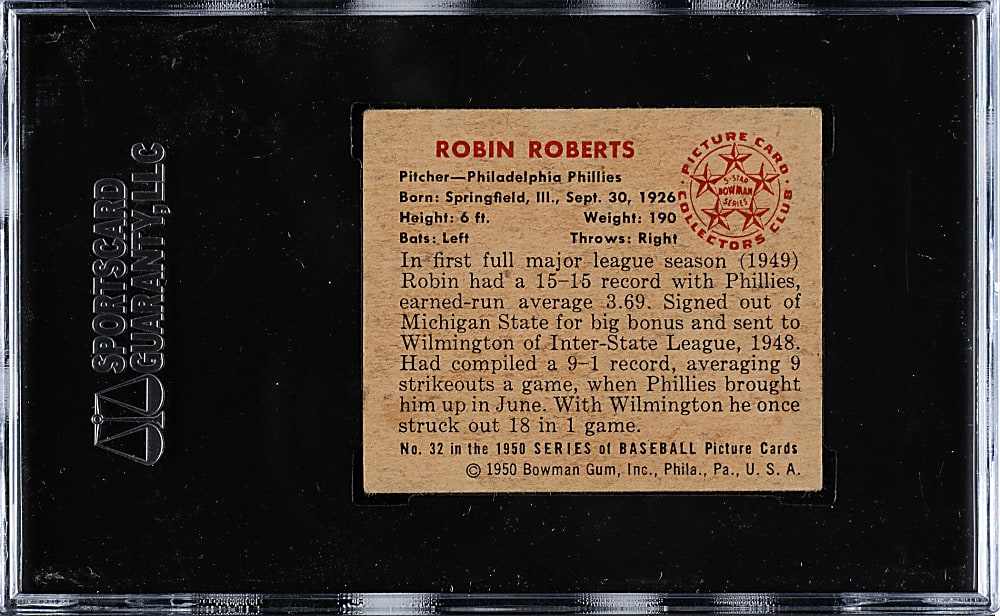1950 Bowman #32 Robin Roberts SGC VG 40