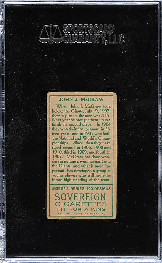 1911 T205 Gold Border John McGraw SGC VG 40 - Sovereign Back