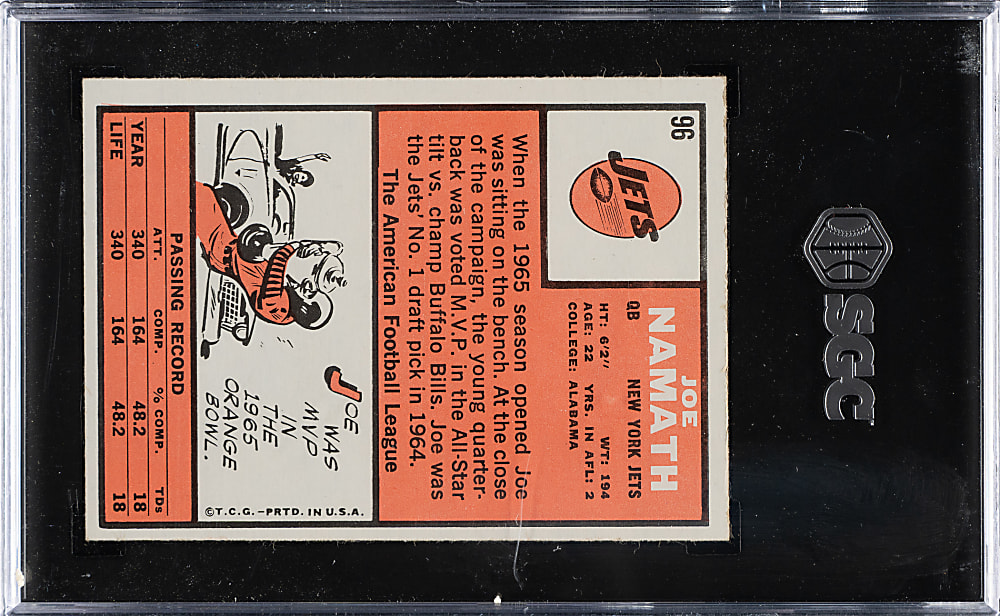 1966 Topps Football #96 Joe Namath SGC EX 5