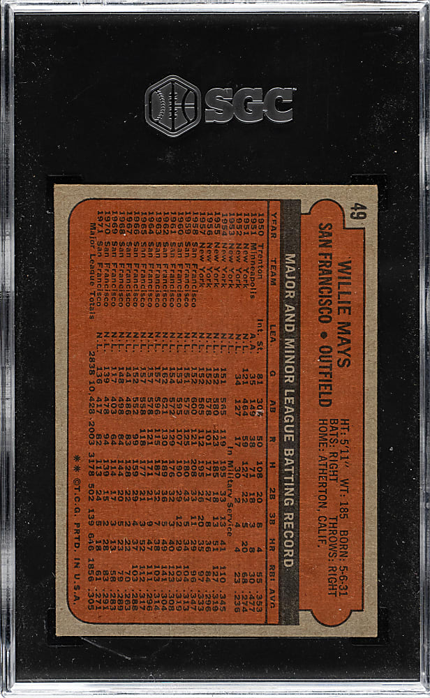 1972 Topps #49 Willie Mays SGC NM 7