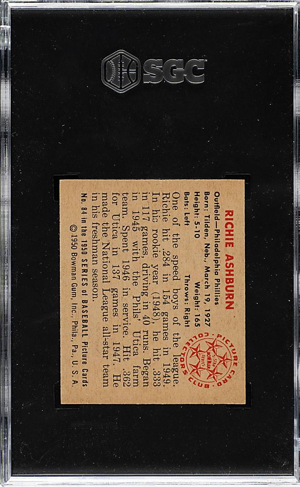 1950 Bowman #84 Richie Ashburn SGC EX+ 5.5