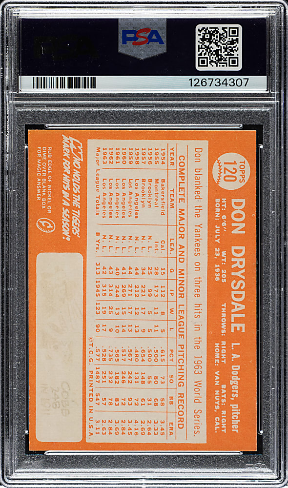 1964 Topps #120 Don Drysdale PSA EX-MT 6
