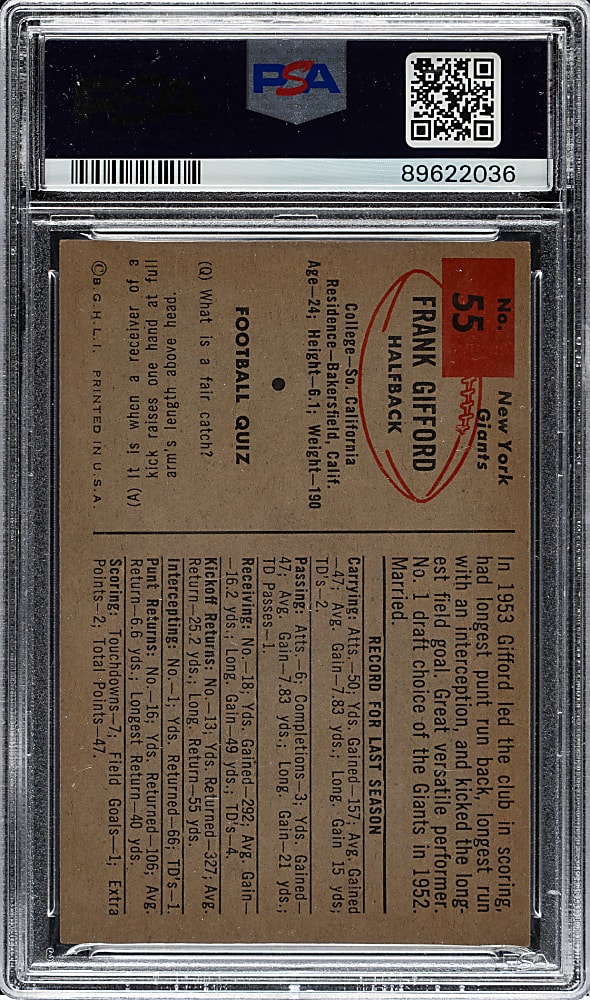 1954 Bowman Football #55 Frank Gifford PSA EX-MT 6