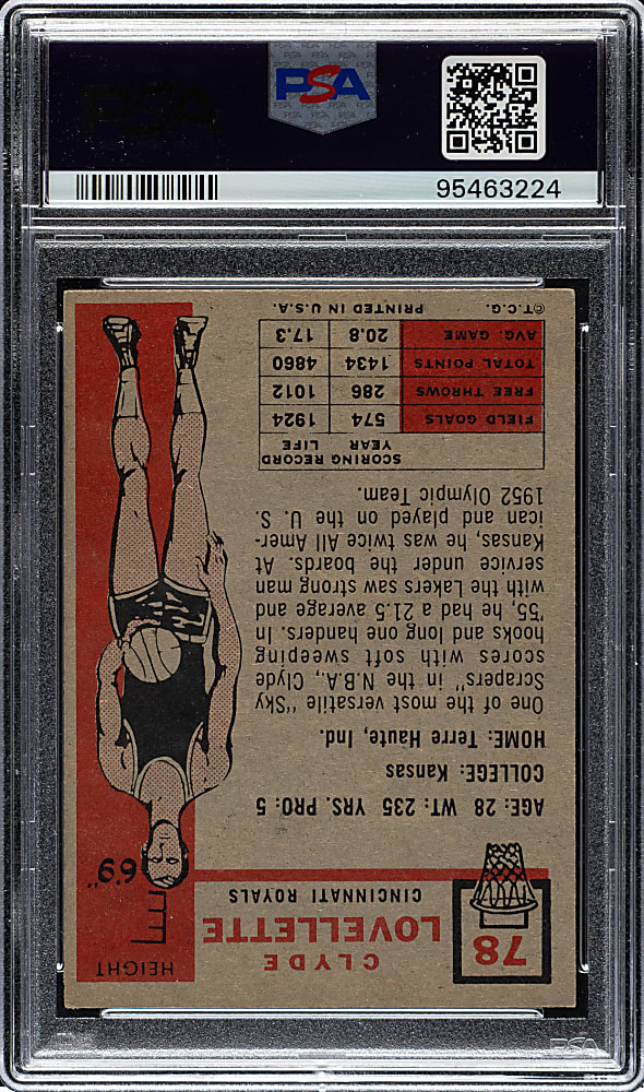 1957-1958 Topps Basketball #78 Clyde Lovellette Rookie PSA VG-EX 4