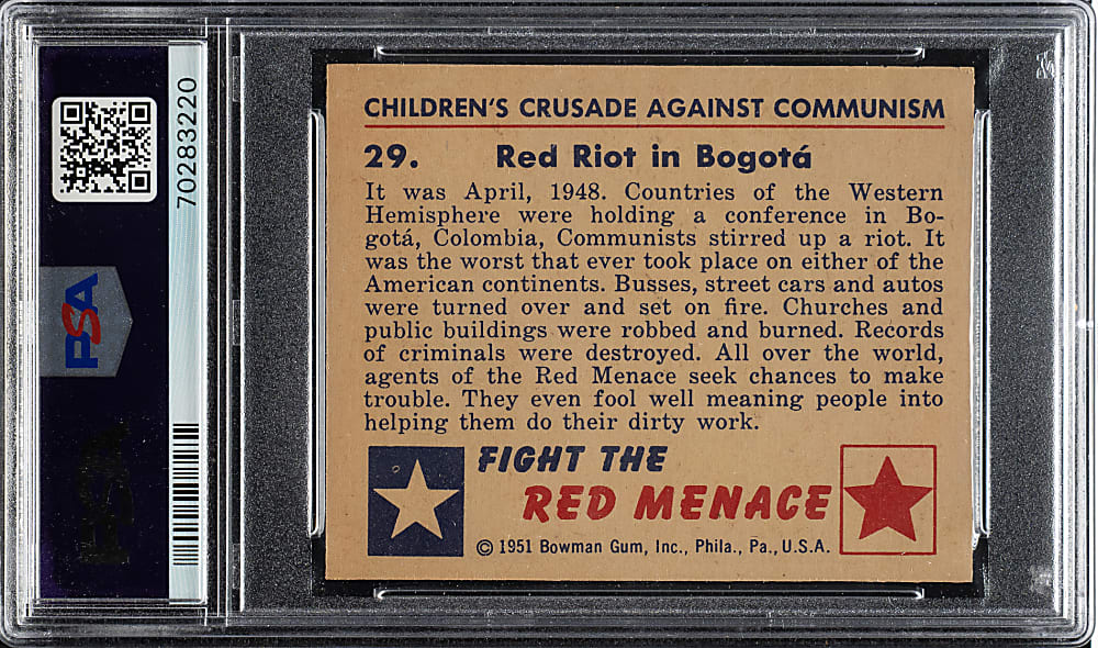 1951 Bowman "Red Menace" #29 Red Riot in Bogota PSA NM-MT 8