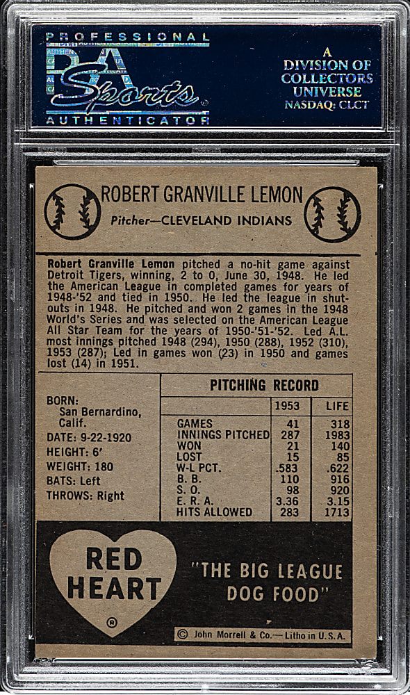 1954 Red Heart Bob Lemon PSA EX 5
