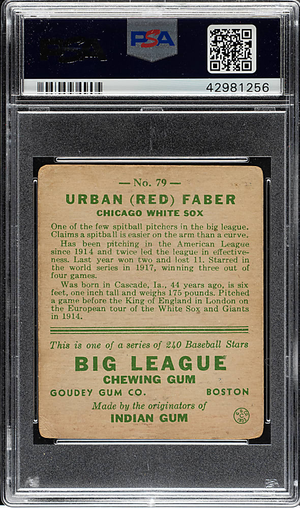 1933 R319 Goudey #79 Red Faber PSA GOOD+ 2.5
