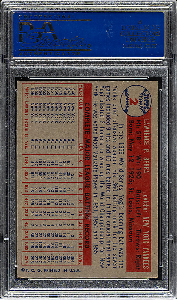 1957 Topps #2 Yogi Berra PSA EX 5