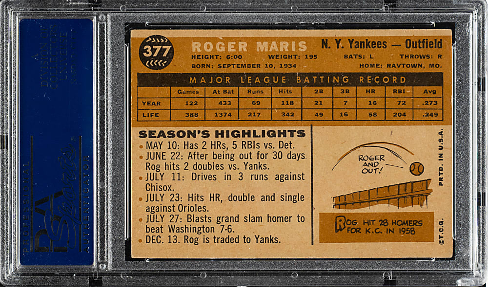 1960 Topps #377 Roger Maris PSA EX-MT 6
