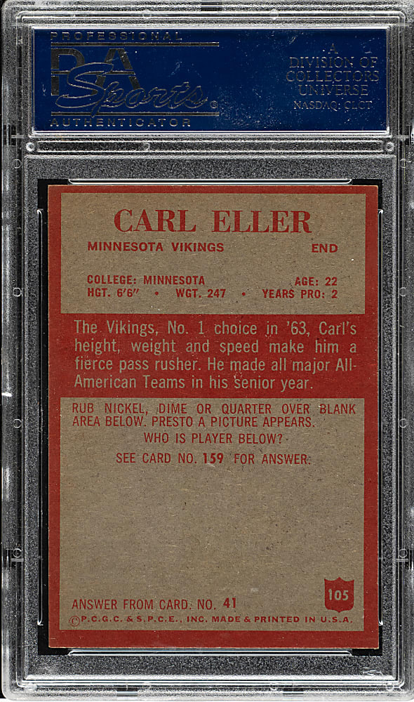 1965 Philadelphia Football #105 Carl Eller Rookie PSA NM-MT 8