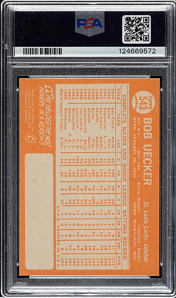 1964 Topps #543 Bob Uecker PSA NM 7