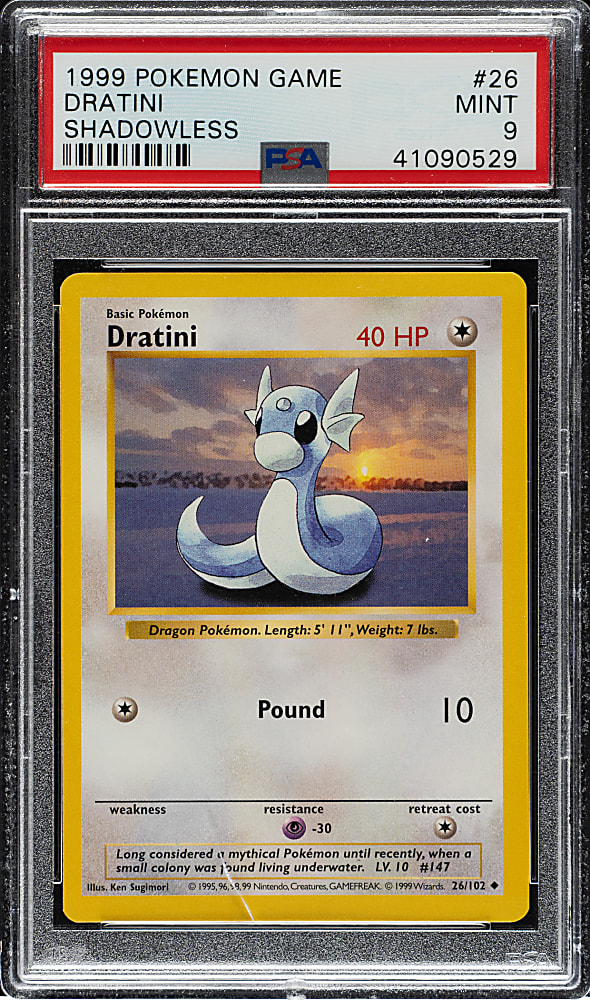 1999 Pokemon Base Set Shadowless #26 Dratini PSA MINT 9