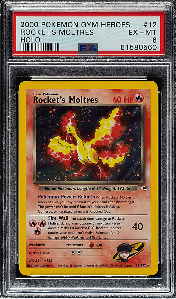 2000 Pokemon Gym Heroes #12 Rocket's Moltres Holographic PSA EX-MT 6