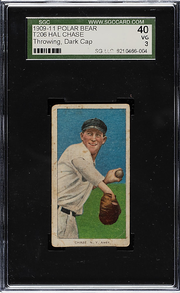 1909-1911 T206 White Border Hal Chase Throwing Dark Cap SGC VG 40 - Polar Bear Back