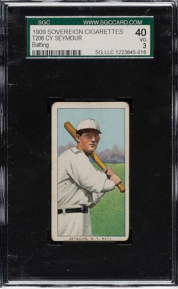 1909-1911 T206 White Border Cy Seymour Batting SGC VG 40 - Sovereign 150 Back