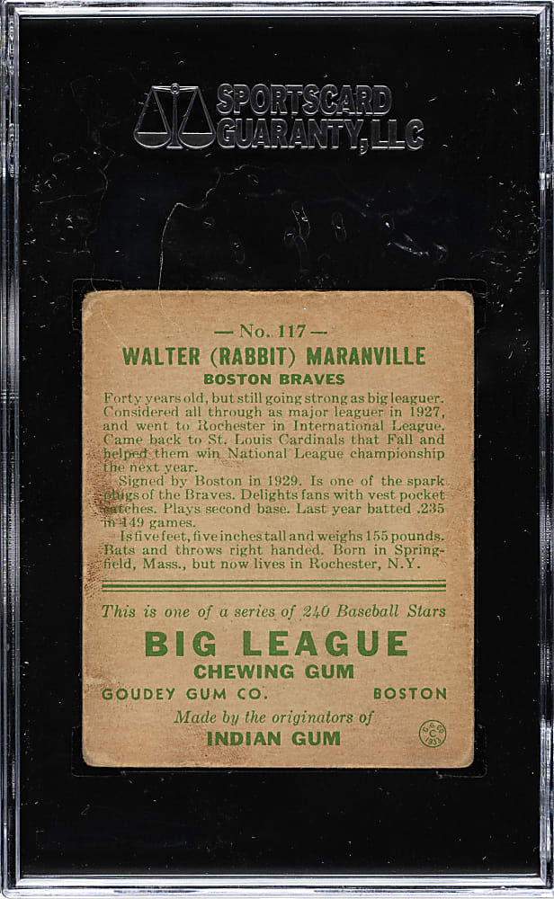 1933 R319 Goudey #117 Rabbit Maranville SGC VG 40