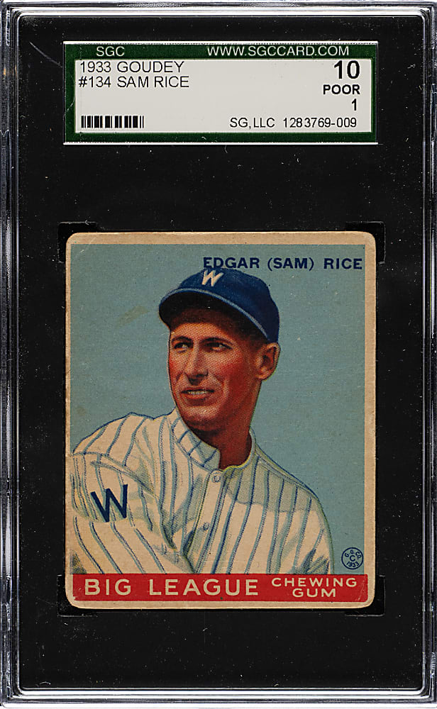 1933 R319 Goudey #134 Sam Rice SGC POOR 10