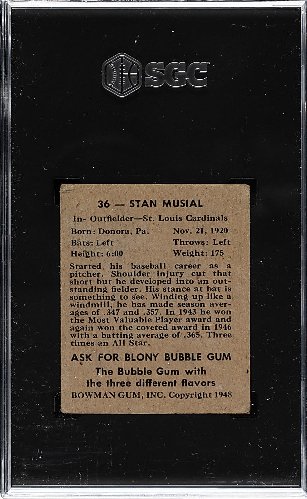 1948 Bowman #36 Stan Musial Rookie SGC Authentic