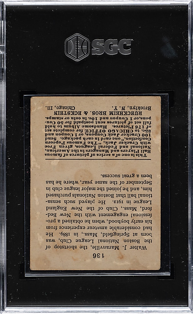 1915 E145 Cracker Jack #136 Rabbit Maranville SGC FAIR 1.5