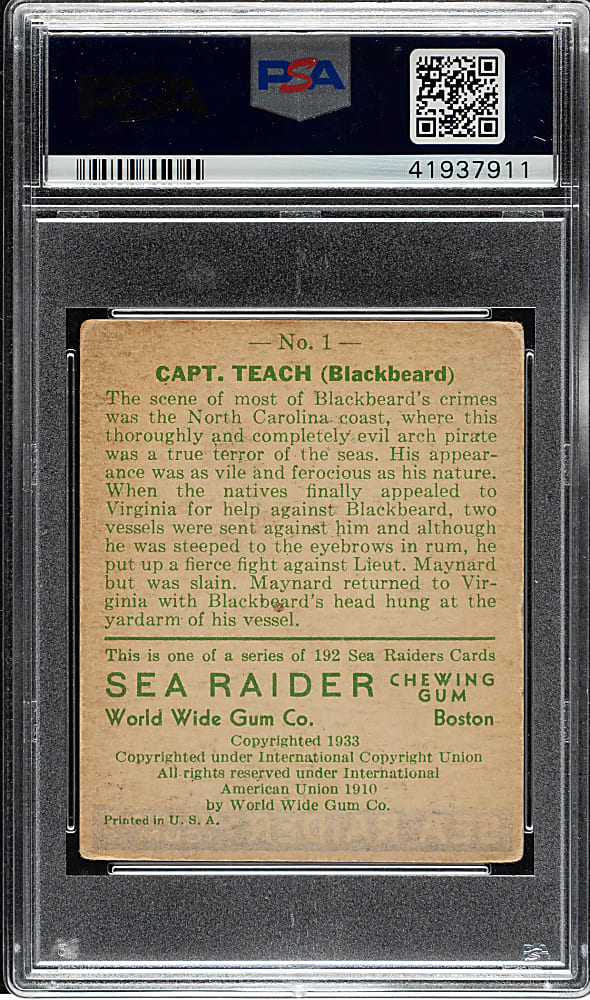 1933 R124 World Wide Gum "Sea Raiders" #1 Capt. Teach PSA VG 3
