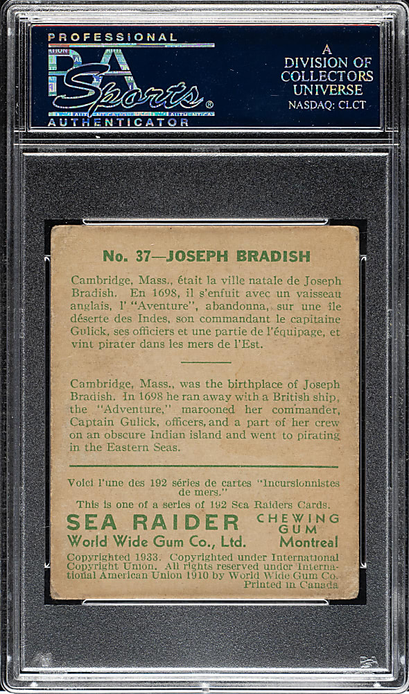 1933 R124 World Wide Gum (Canadian Goudey) "Sea Raiders" #37 Joseph Bradish High Number PSA VG 3