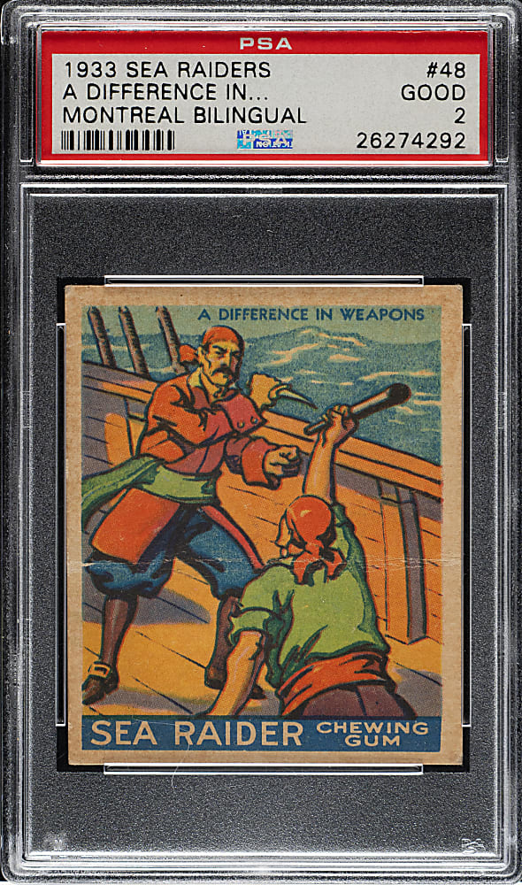 1933 R124 World Wide Gum (Canadian Goudey) "Sea Raiders" #48 A Difference in Weapons High Number PSA GOOD 2