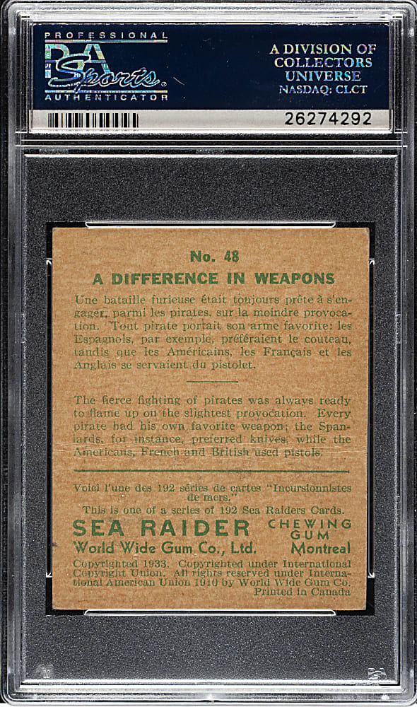 1933 R124 World Wide Gum (Canadian Goudey) "Sea Raiders" #48 A Difference in Weapons High Number PSA GOOD 2
