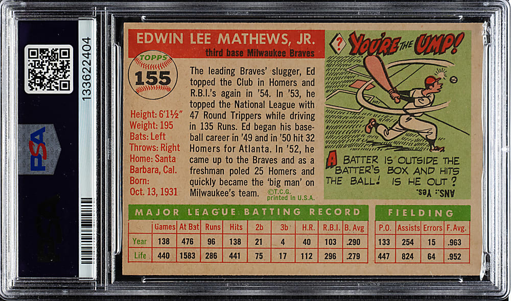 1955 Topps #155 Ed Mathews PSA NM+ 7.5