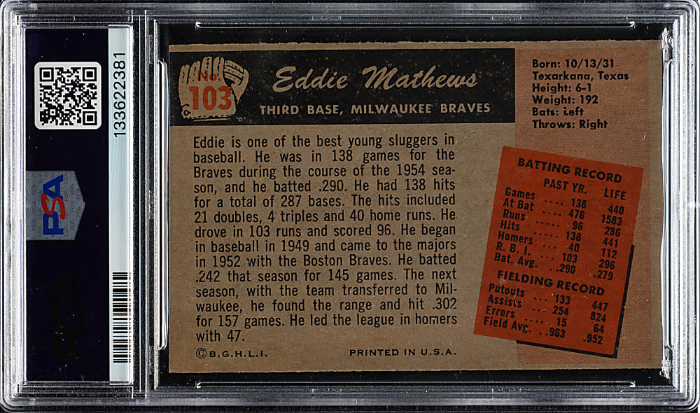 1955 Bowman #103 Eddie Mathews PSA NM 7