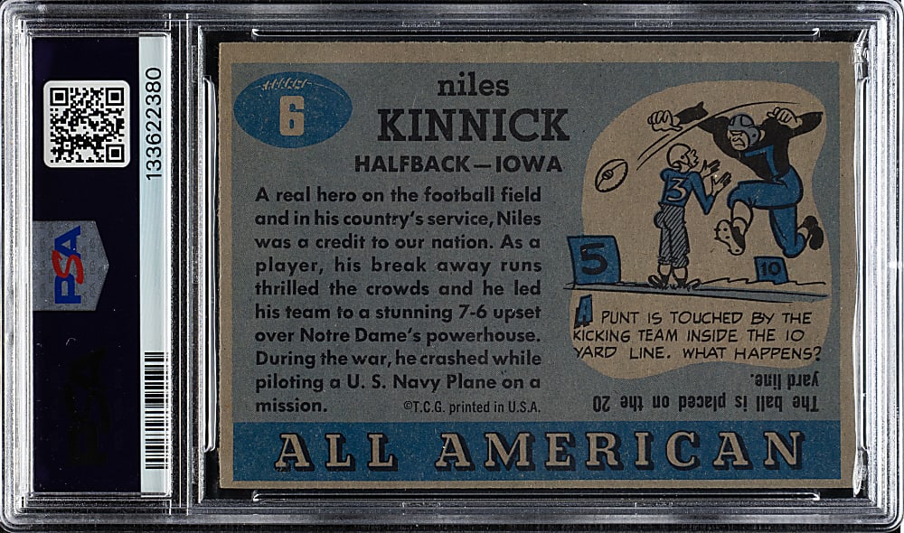 1955 Topps All-American Football #6 Niles Kinnick PSA NM-MT 8