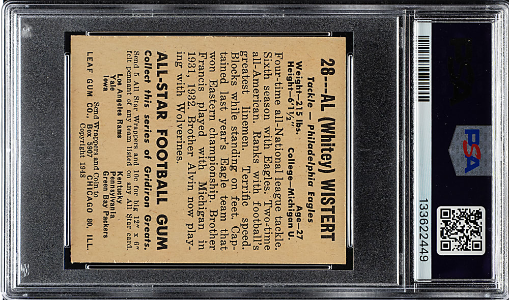 1948 Leaf Football #28 Whitey Wistert Yellow Jersey PSA NM 7