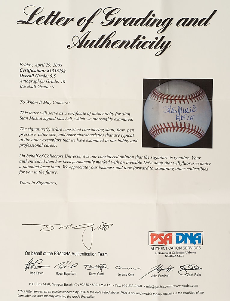 Stan Musial Single-Signed Baseball with "HOF 69" Inscription PSA/DNA GEM MINT 10