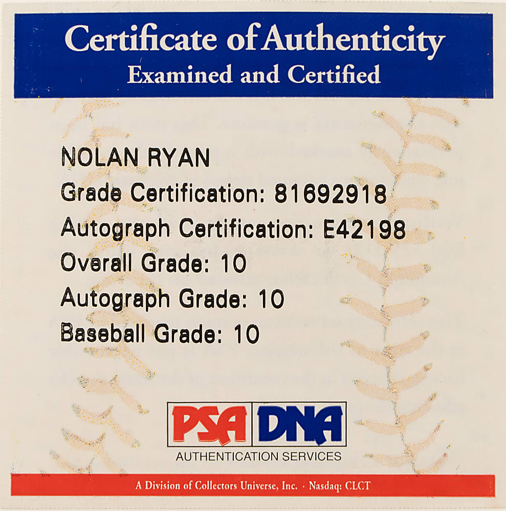 Nolan Ryan Single-Signed Baseball PSA/DNA GEM MINT 10