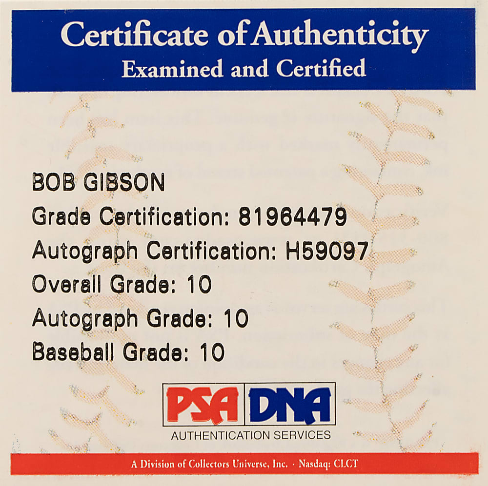 Bob Gibson Single-Signed Baseball PSA/DNA GEM MINT 10