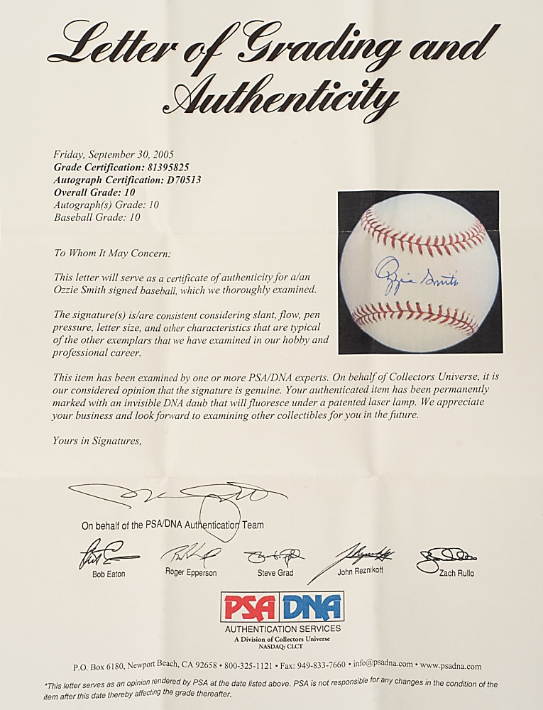 Ozzie Smith Single-Signed Baseball PSA/DNA GEM MINT 10