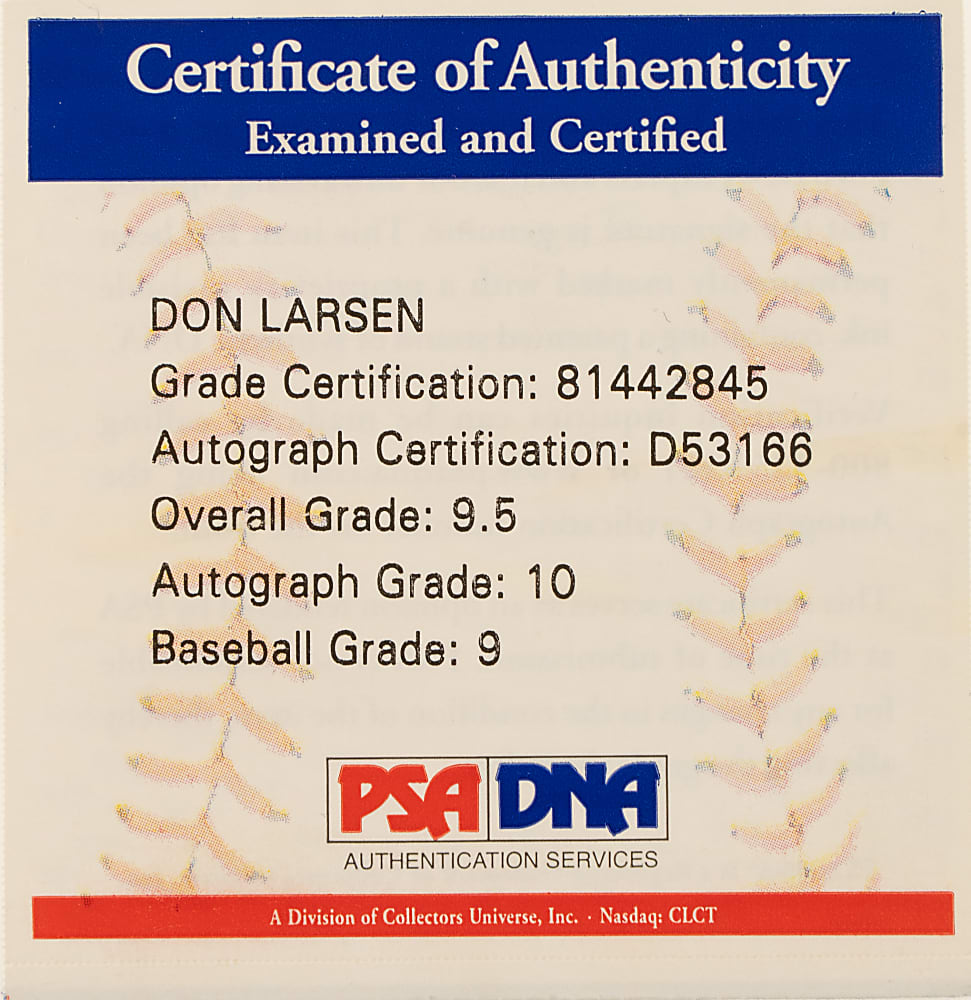 Don Larsen Single-Signed Baseball PSA/DNA GEM MINT 10