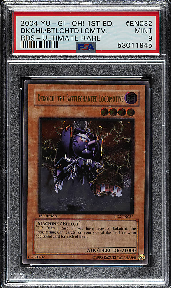 2004 Yu-Gi-Oh! Rise of Destiny 1st Edition #EN032 Dekoichi The Battlechanted Locomotive Ultimate Rare PSA MINT 9