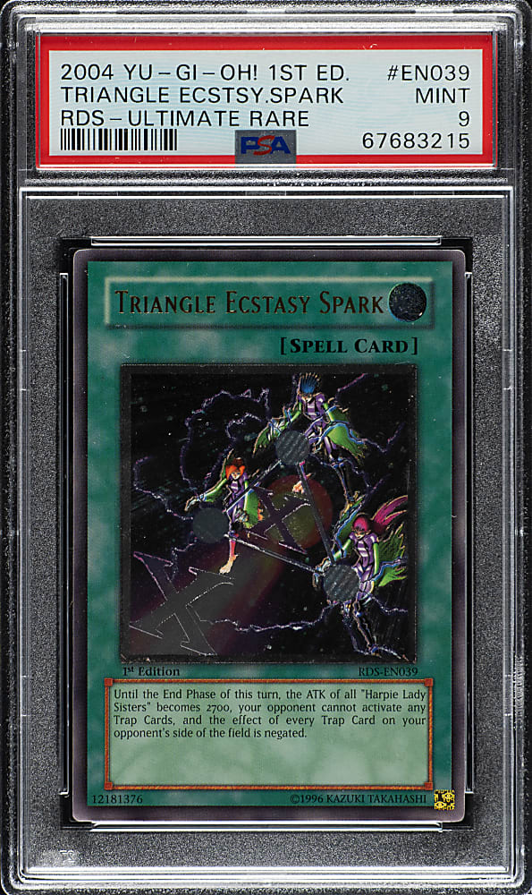 2004 Yu-Gi-Oh! Rise of Destiny 1st Edition #EN039 Triangle Ecstasy Spark Ultimate Rare PSA MINT 9