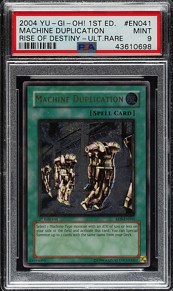 2004 Yu-Gi-Oh! Rise of Destiny 1st Edition #EN041 Machine Duplication Ultimate Rare PSA MINT 9
