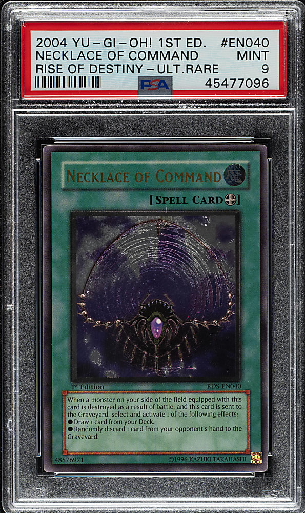 2004 Yu-Gi-Oh! Rise of Destiny 1st Edition #EN040 Necklace of Command Ultimate Rare PSA MINT 9