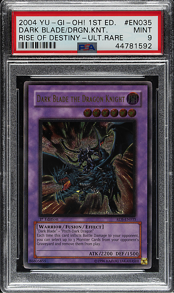 2004 Yu-Gi-Oh! Rise of Destiny 1st Edition #EN035 Dark Blade The Dragon Knight Ultimate Rare PSA MINT 9