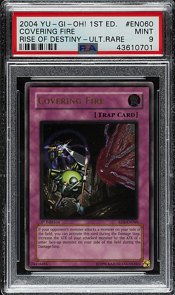 2004 Yu-Gi-Oh! Rise of Destiny 1st Edition #EN060 Covering Fire Ultimate Rare PSA MINT 9