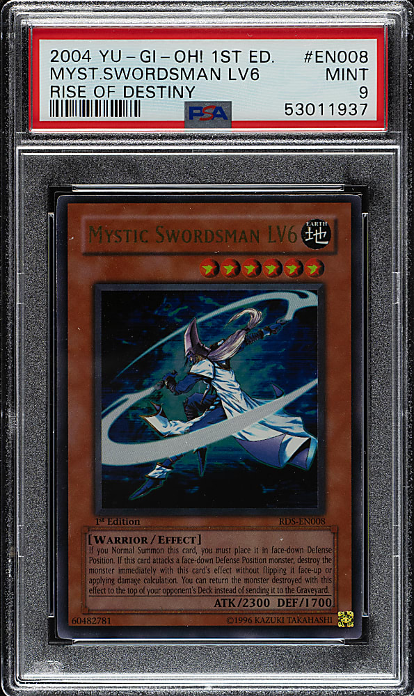 2004 Yu-Gi-Oh! Rise of Destiny 1st Edition #EN008 Mystic Swordsman Lv6 Ultra Rare PSA MINT 9